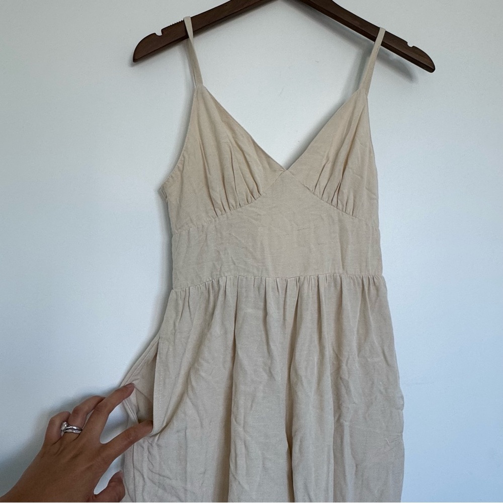 S Cream Oatmeal Linen Blend Jumpsuit Vacation Travel Quiet Luxury Minimal Chic - Picture 14 of 15